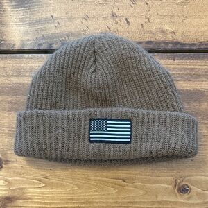 Baby Brown Knit Beanie with Flag Patch